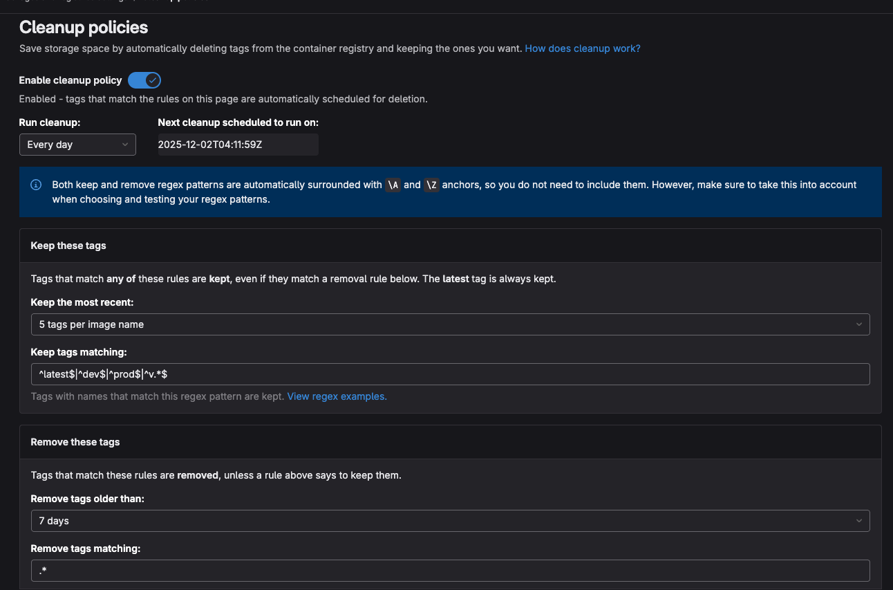 Cleanup policies тохиргоо